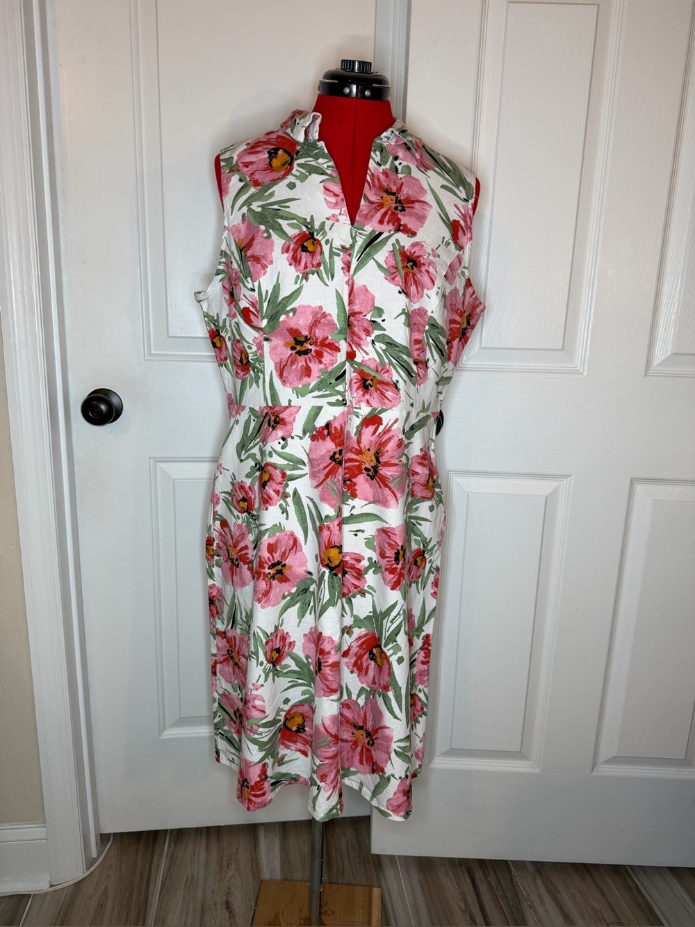 T Tahari Floral Sleeveless Linen Blend Dress Women size 14 - Picture 1 of 7